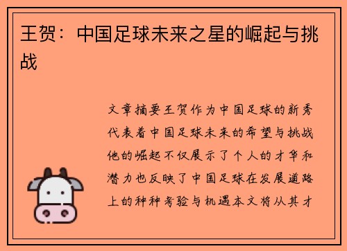 王贺：中国足球未来之星的崛起与挑战